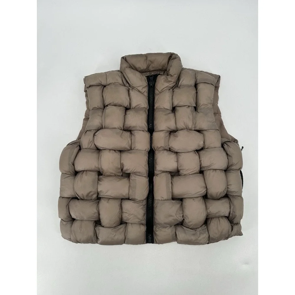 CANADIAN‎ CLASSICS SOPHIE FRONT BASKET WEAVE SHORT VEST WOMEN'S SIZE S/M BEIGE